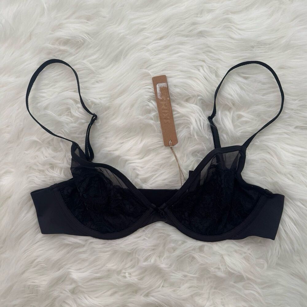 Skims Lace Unlined Demi Bra Onyx Size 34B